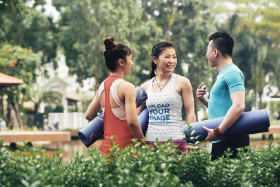 Tank Top Mockup Featuring a Woman Talking with Her Friends 34066-r-el2