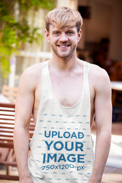 Mockup of a Bearded Man Wearing a Loose Tank Top 34225-r-el2
