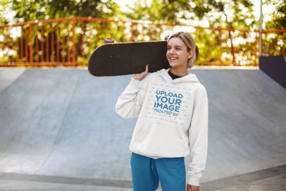 Mockup of a Teen Skater Girl Wearing a Hoodie