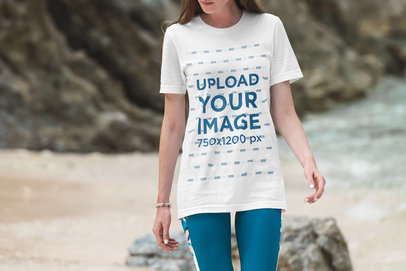 Cropped Face Mockup of a Woman Wearing a Long Shirt at the Beach 