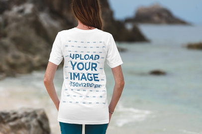 T-Shirt Mockup of a Woman Contemplating the Ocean 3330-el1