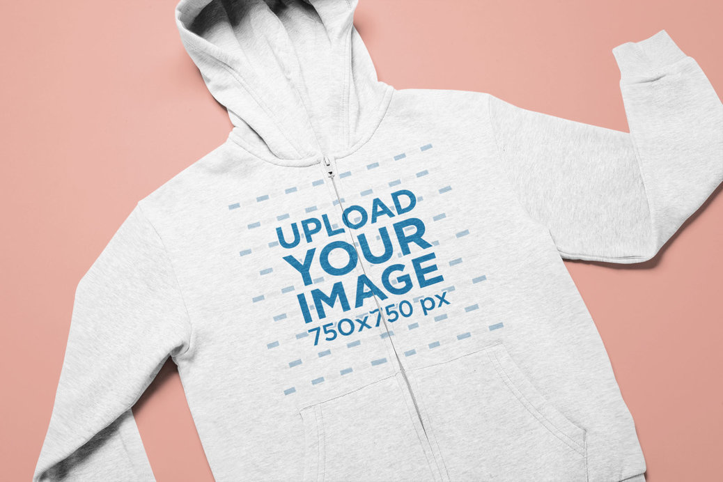 Placeit - Full-Zip Hoodie Mockup Flat Laid on a Customizable Surface