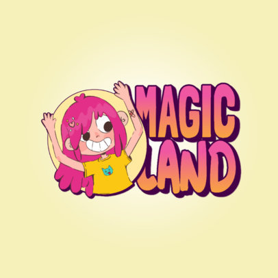 Logo Template For an Online Game with a Smiling Girl Cartoon