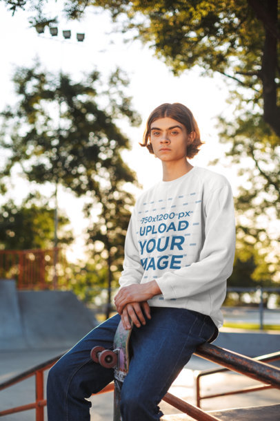 Mockup of a Long-Haired Skater Wearing a Sweatshirt 