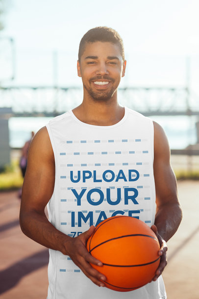 Sleeveless Shirt Mockup of a Man Holding a Basketball