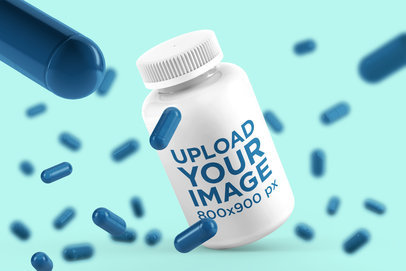 Mockup of a Plastic Pill Bottle Featuring Flying Pills 
