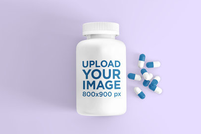 Mockup of a Pill Bottle Next to a Bunch of Pills 
