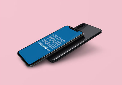 Mockup of Two iPhones X Floating Against a Colored Backdrop 