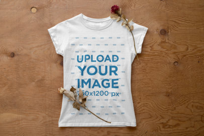 Mockup of a Round Neck Tee Placed by Some Dry Roses 33869