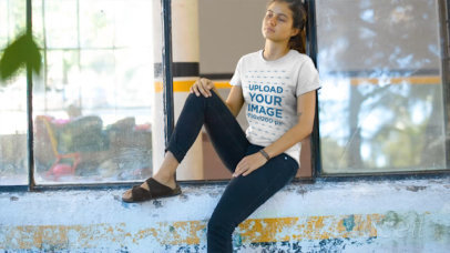 T-Shirt Video of a Woman Sitting by a Windowpane 12857