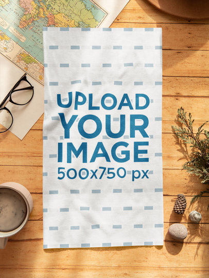 Mockup of an Unfolded Bandana on a Desk with Adventurous Items 36024