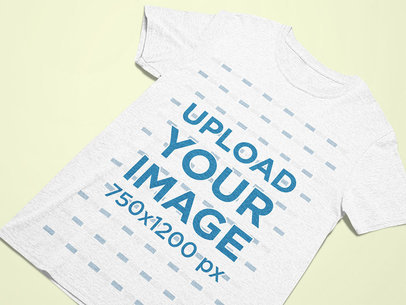 Closeup View Mockup of a Heather Tee on a Flat Surface