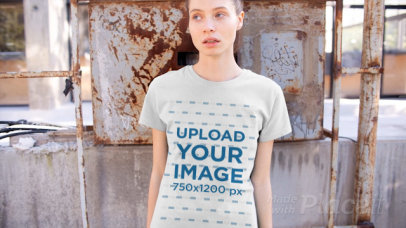 T-Shirt Video of a Woman in a Rusty Scenario