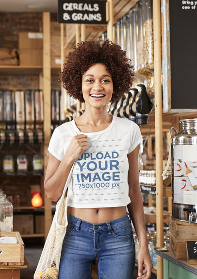 Mockup of a Woman with Natural Hair Wearing a Crop Top