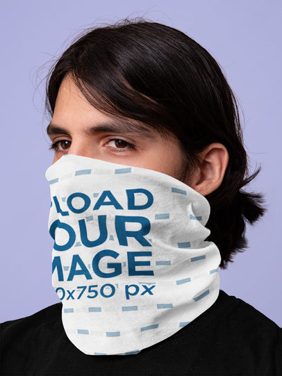 Neck Gaiter Mockup Featuring a Man with Long Hair Covering His Mouth 36066