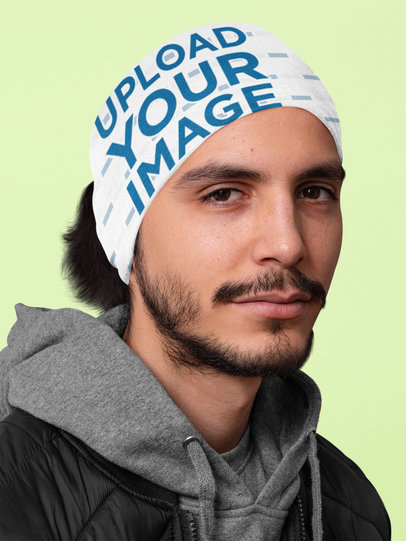 Mockup of a Man with Long Hair Wearing a Tubular Bandana on His Head