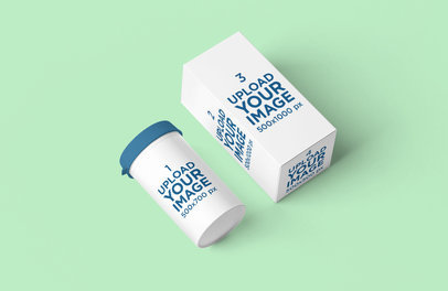 Pills Bottle Mockup Featuring a Small Box and a Solid Color Background