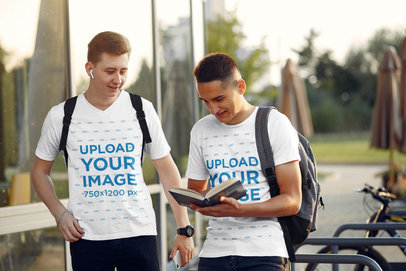T-Shirt Mockup of a Young Man with a Friend