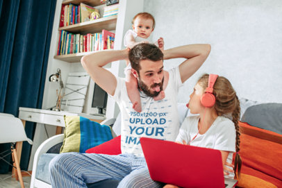 T-Shirt Mockup of a Man Playing with His Daughters