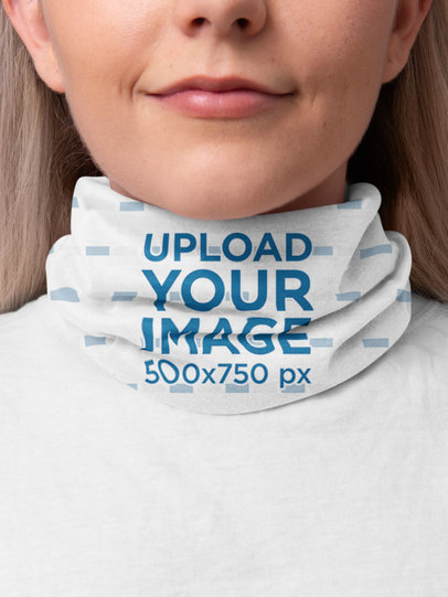 Mockup of a Smiling Woman Wearing a Sublimated Neck Gaiter