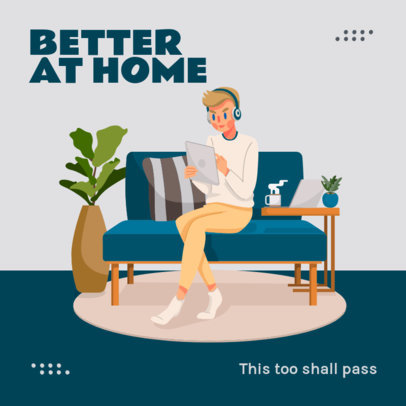 Instagram Post Design Template with an Illustration of a Man at Home