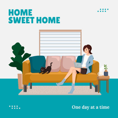 Instagram Post Creator Featuring a Modern Illustration of a Woman at Home