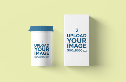 Mockup of a Pills Bottle Next to Its Box