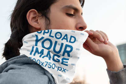 Mockup of a Long-Haired Man Wearing a Tubular Bandana