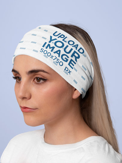 Mockup of a Woman at a Studio Wearing a Tubular Bandana on Her Head