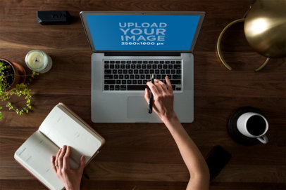 MacBook Mockup of a Desk Seen From Above