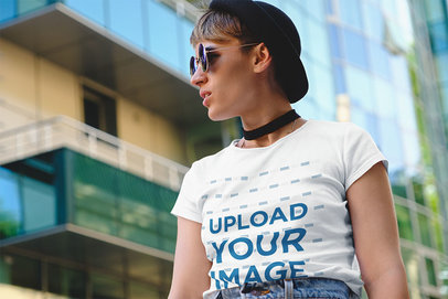 T-Shirt Mockup Featuring a Hipster Woman with a Choker 