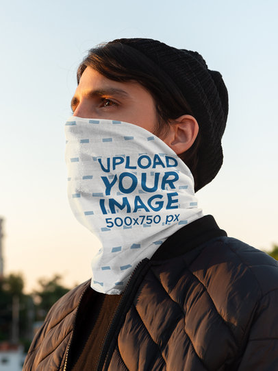 Neck Gaiter Mockup of a Man Watching the Sunrise 36086