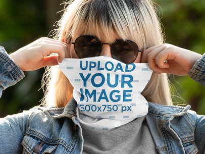 Mockup of a Woman with Sunglasses Wearing a Neck Gaiter 36139