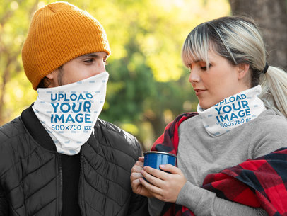 Mockup of a Couple Wearing Neck Gaiters 36144