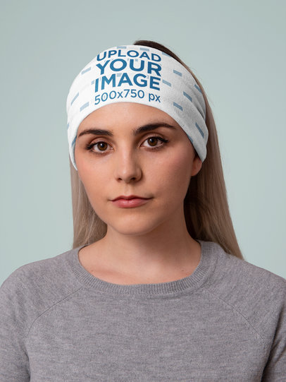 Mockup of a Woman at a Studio with a Tubular Bandana on Her Head