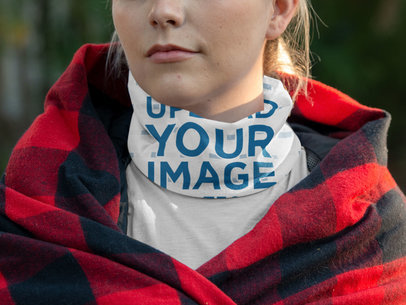Mockup of a Young Woman Wearing a Neck Gaiter