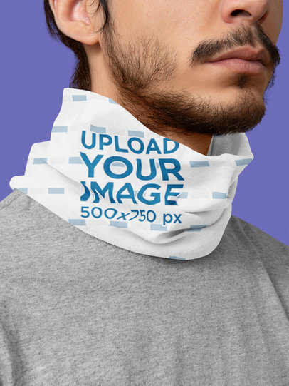 Mockup of a Bearded Man with a Tubular Bandana on His Neck
