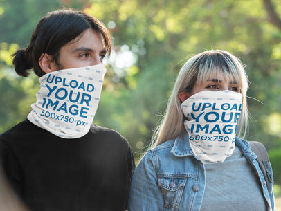 Neck Gaiter Mockup Featuring a Man and a Woman 36143