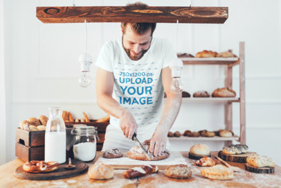 T-Shirt Mockup of a Baker Making Pastries