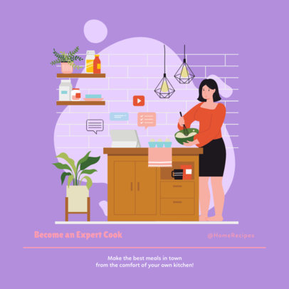 Instagram Post Template with a Woman Cooking at Her Kitchen