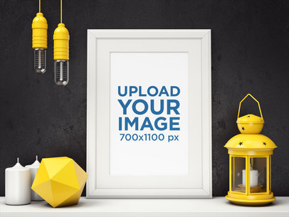 Minimal Mockup of an Art Print with Yellow Ornaments