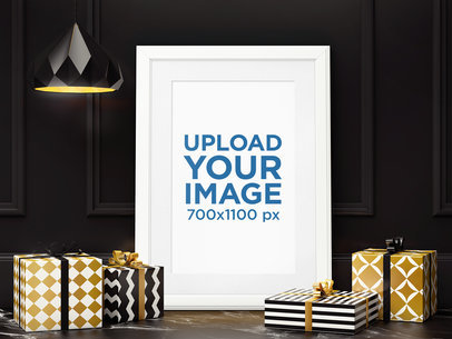 Art Print Mockup Featuring an Elegant Setting and Wrapped Presents 3967-el1