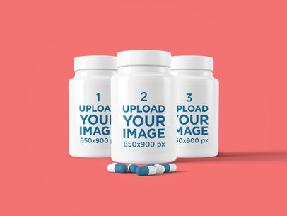 Mockup Featuring Three Customizable Pill Bottles 