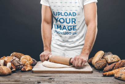 T-Shirt Mockup of a Man Making Bread