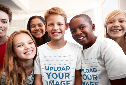 T-Shirt Mockup of Two Kids Posing with Their Friends