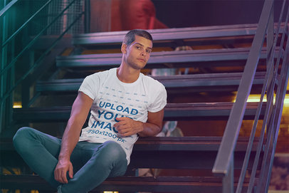 T-Shirt Mockup of a Young Man with a Buzz Cut