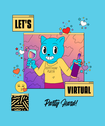 Party T-Shirt Design Template with a Cartoon Character