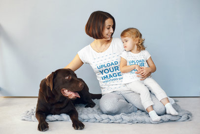 Tee Mockup of a Mother Posing with Her Baby Her Dog
