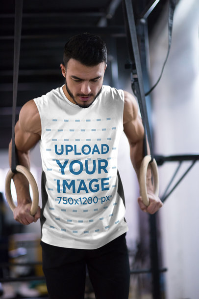 Sleeveless Shirt Mockup of a Fit Man Working Out at the Gym 