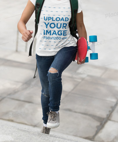 T-Shirt Mockup of a Woman with a Skateboard